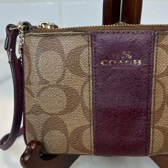 Coach Wristlet Bag Purse signature logo coated canvas striped wristlet - Picture 2 of 15